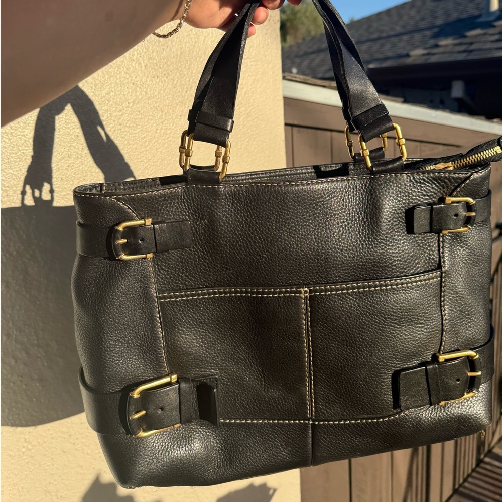 Michael Kors Black Leather Buckle Tote Bag